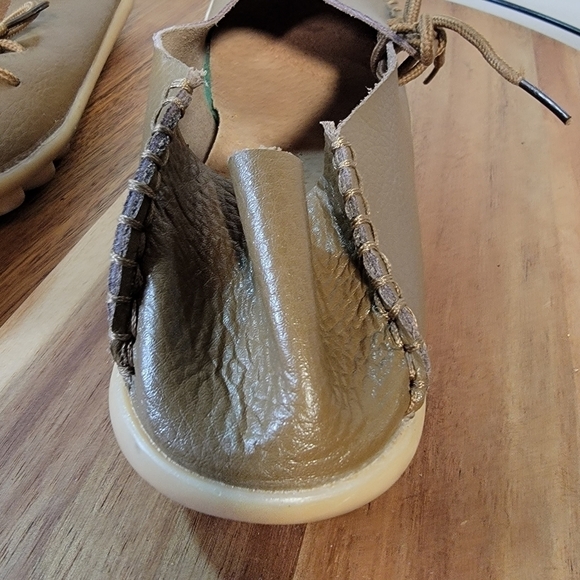Socofy Soft Tan Leather Moccasins Rubber Bottoms Lace up Handmade Size 40 - Picture 9 of 14